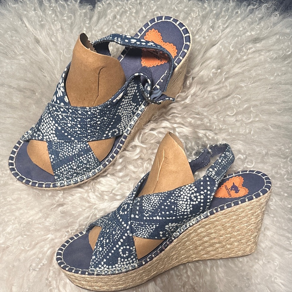Rocket Dog Blue and Tan Wedge Sandals